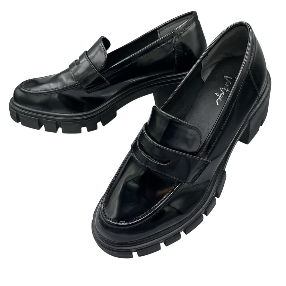 Crown Vintage Y2K "Sage" Chunky Penny Loafers 7M Patent Leather Lug Sole Grunge - Picture 4 of 6